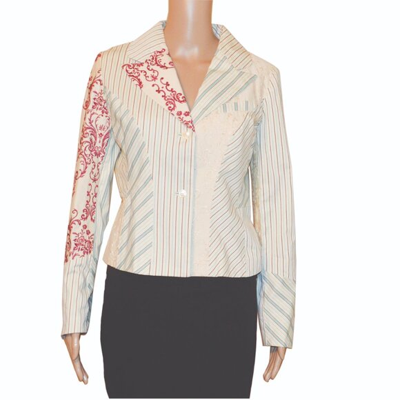NWT Anthropologie ELEVENSES Cream Mixed Stripe & Damask Pattern Blazer Size 6 - Picture 2 of 9